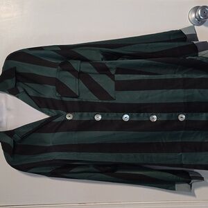 Promesa Green Black Striped Blouse Size M